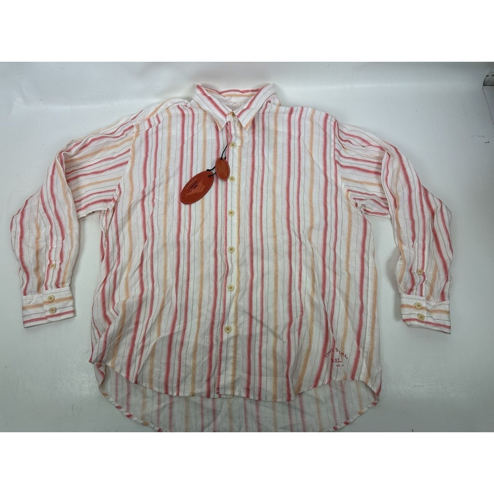 Tommy Bahama Linen‎ Sail Away Breezer Shirt Pink Stripe Men's Size XXL